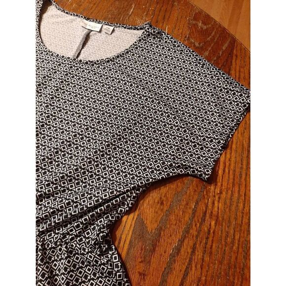 PM Petite Medium Kim Rogers Petite Black White Short Sleeve U Neck Midi Dress - Picture 4 of 5